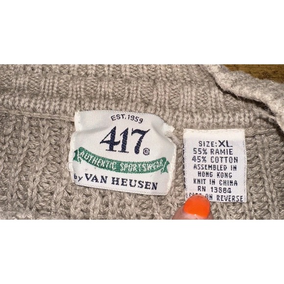 Vintage Van Heusen 417 Brown Ribbed Cable Knit Sweater Crewneck Heavy Men's XL - Picture 2 of 7